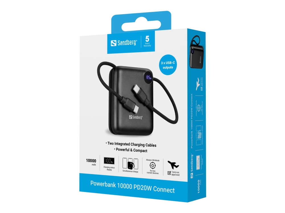 Sandberg 421-26, 10000 Mah, Lithium-Polymer (Lipo), Power Delivery 2.0, Power Delivery 3.0, Power Delivery 3.1, Quick Charge 2.0, Quick Charge 3.0, 3