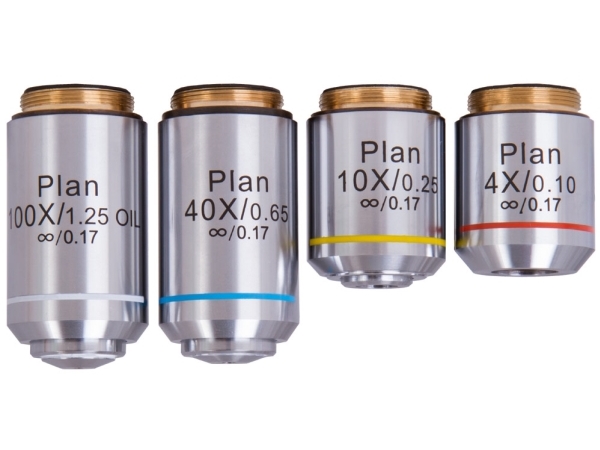 Levenhuk 1000 Plan Objectives Set, 4X, 10X, 40Xs, 100Xs (Oil)