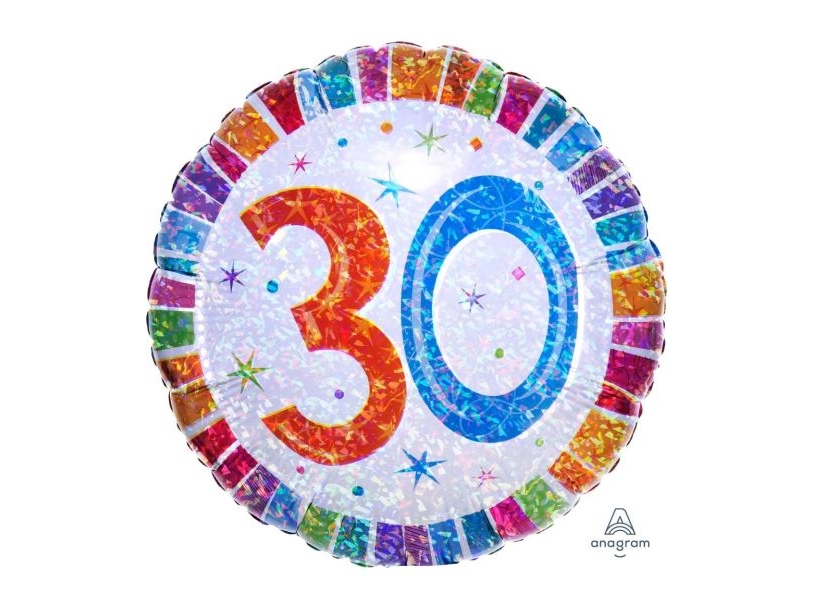 Holografisk Folieballon 30 År, 45Cm