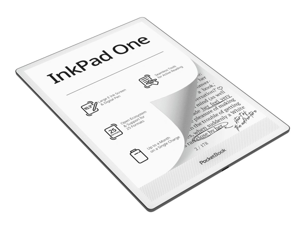 PocketBook InkPad One - eBook læser - 32 GB - 10.3 monokrom E Ink (1404 x 1872) - touch screen - Bluetooth - mat sort