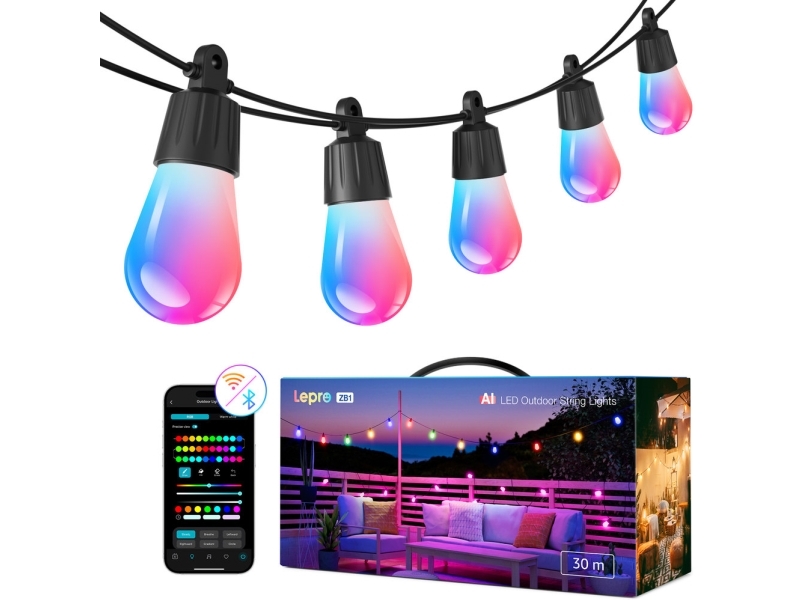Lepro 30M ZB1 AI Outdoor String Lights - smarte flerfarvede udendørslamper (30 m)