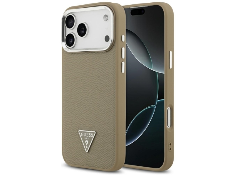 Guess Grained Triangle Logo Magsafe Case For Iphone 17 Pro Max - Brown