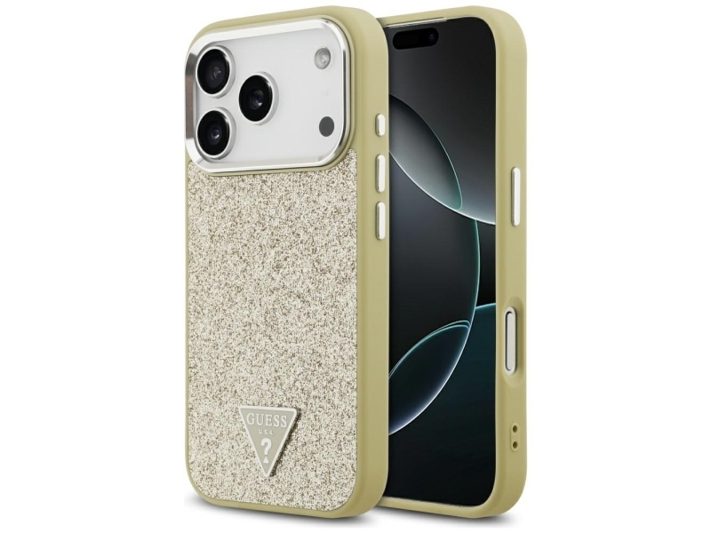 Guess Glitter Triangle Logo Magsafe Case For Iphone 17 Pro - Gold