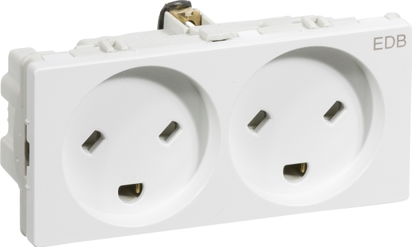 LAURITZ KNUDSEN FUGA® dobbelt stikkontakt EDB 2 modul 2 polet m/jord hvid.