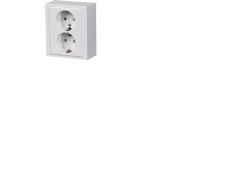 Stikkontakt Schuko dobbelt komplet udvendig 16A hvid