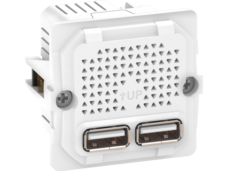 LAURITZ KNUDSEN USB strømforsyningen 1 modul anvendes til at oplade og strømforsyne apparater som strømforsynes via USB type A Maks 2,1A el 2x1,05A.