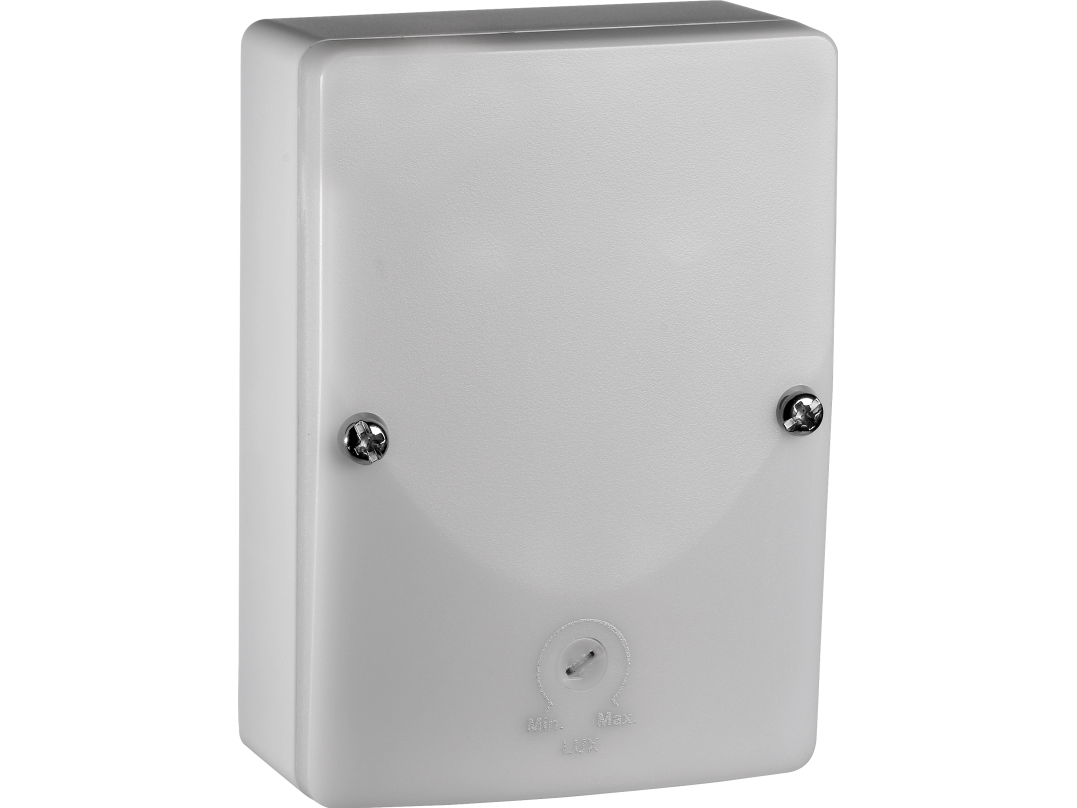 NIKO Skumringsrelæ Minilux IP54 3-300 lux, 16A 230V AC højde 95 mm, bredde 68 mm, dybde 38 mm, hvid