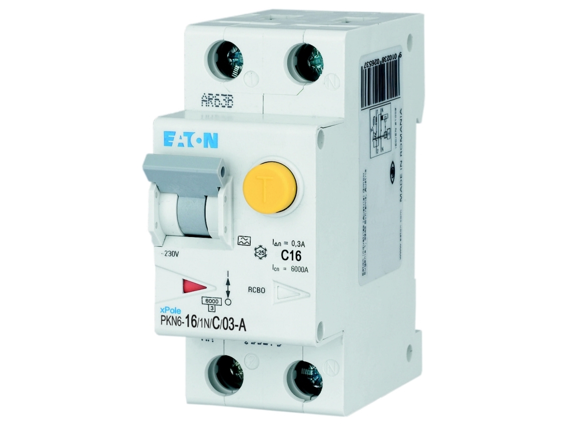 EATON Kombiafbryder - RCBO 16A Udløserstrøm 300mA, C karakteristik, type A, 1 polet + nul, bredde 36 mm