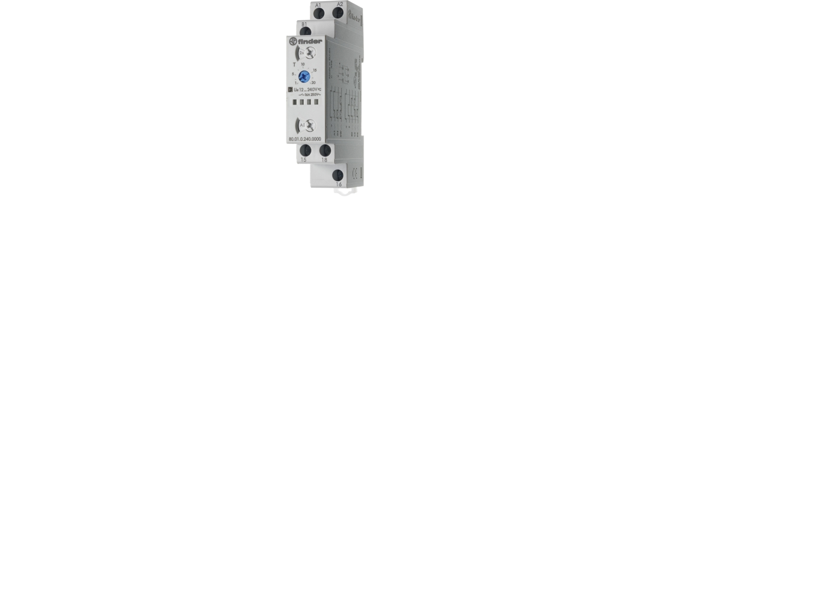 Multifunktionstimer 16A 1C/O, 17,5mm bred, multispænding 12240VAC/DC, 6 funktioner, 6 tidsområder 0,1s-24h.
