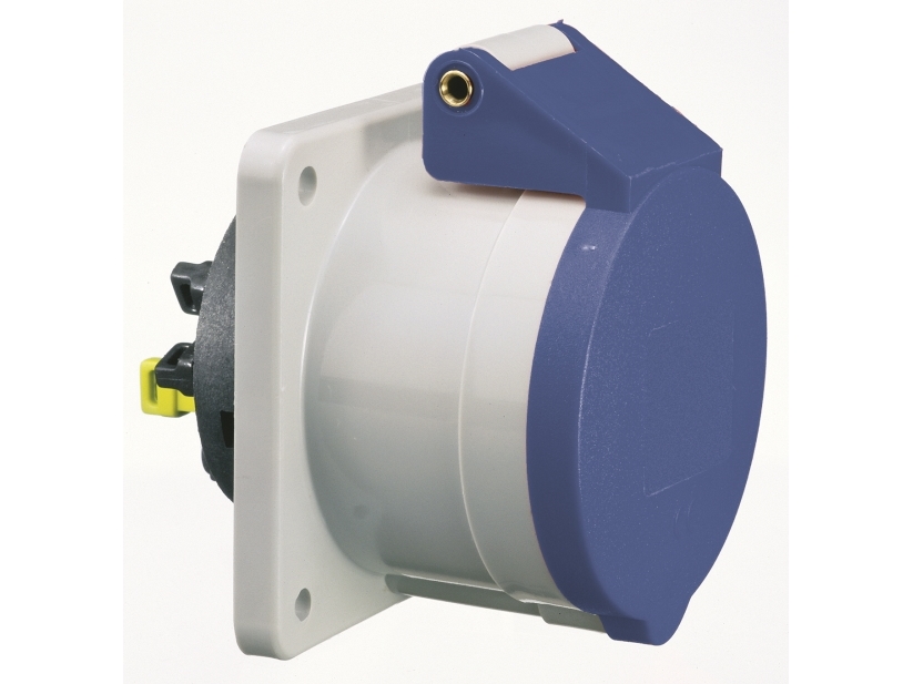 BALS CEE stikdåse indbygning H6 230V 16A 3 polet blå lige flange 75x75 mm, Quick Connect® IP44, polyamid
