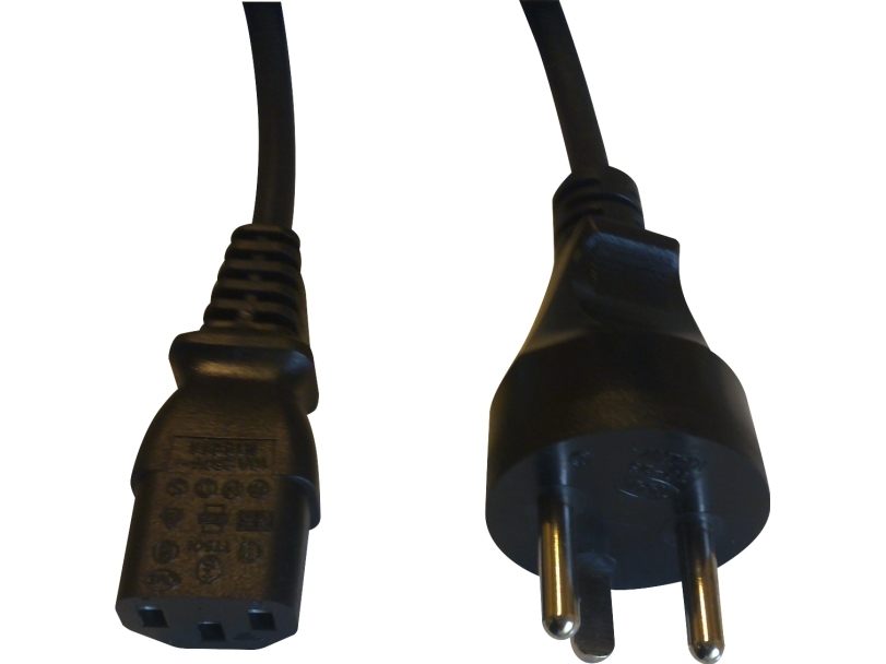 Netledning med Dansk stikprop med jord og C13 hun-apparatstik, 1,8 meter, sort - Chemo Electric