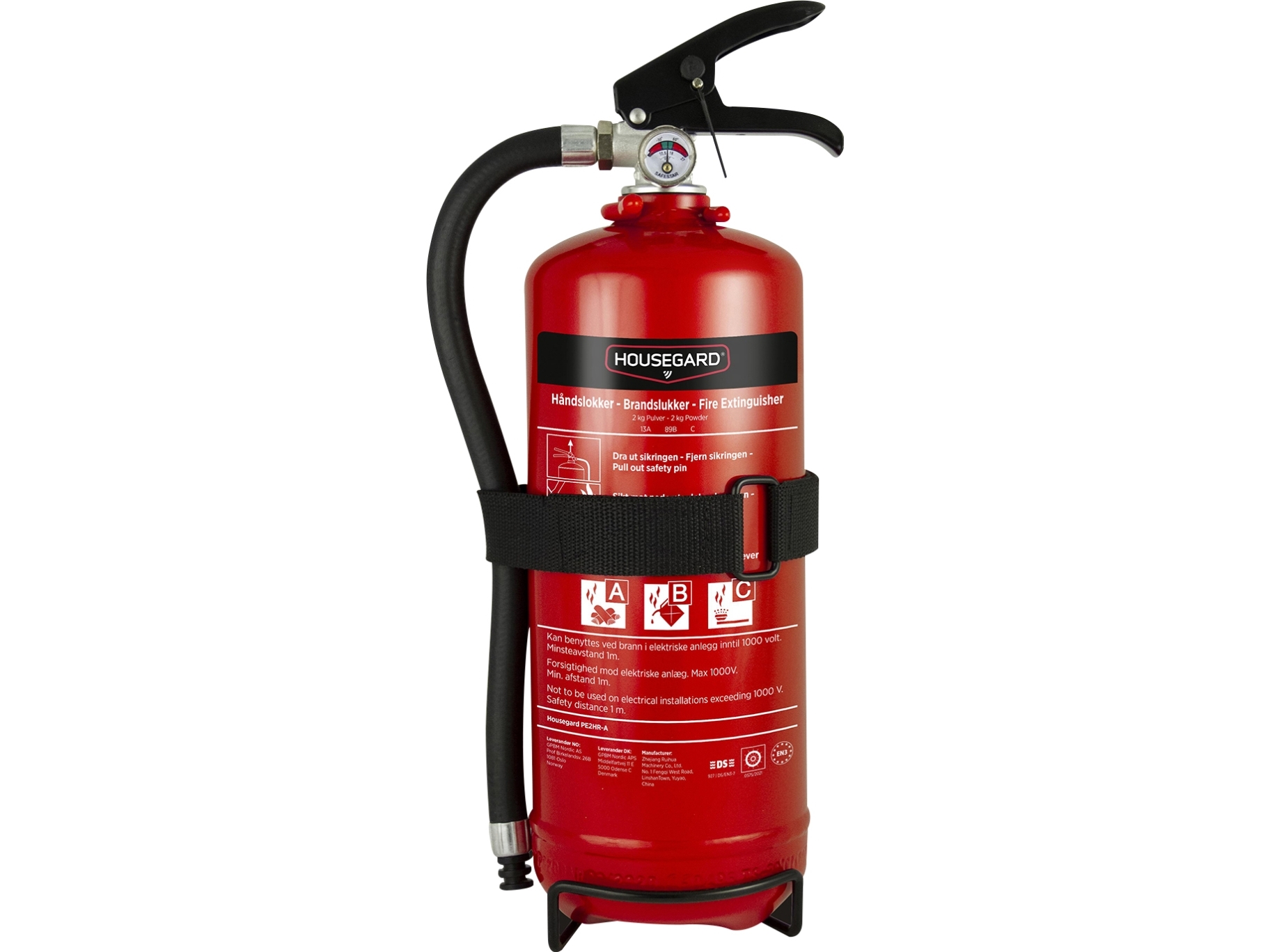 Housegard brandslukker pulver 2 kg. med beslag