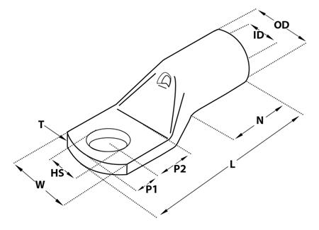 Rørkabelsko CU 70mm² bolthul Ø13mm, længde 55mm indvendig diameter 11,3mm
