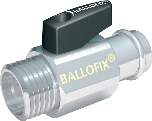 Broen Ballofix kuglehane 1/2'' x 15 mm. Nippel-Press. Med håndtag.