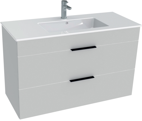 Laufen Jika Cube hvid møbelpakke B980xD422xH622mm med keramisk håndvask, 2 skuffer med softclose og sorte greb