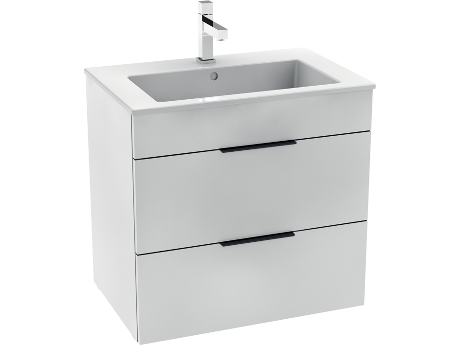 Laufen Jika Cube hvid møbelpakke B640xD422xH622mm med keramisk håndvask, 2 skuffer med softclose og sorte greb