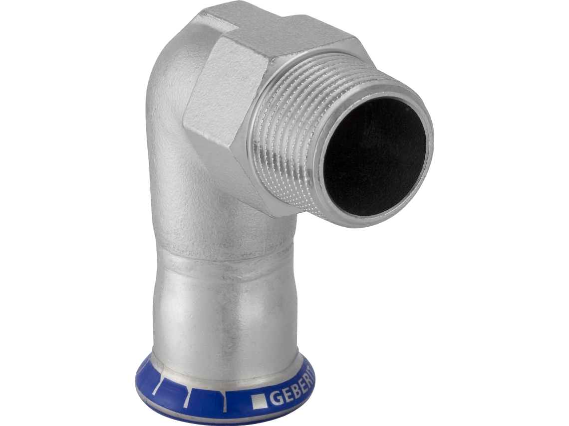 Mapress Rustfrit, 15 mm x ?" overgangsvinkel 90, presmuffe/nippel (R) - Geberit