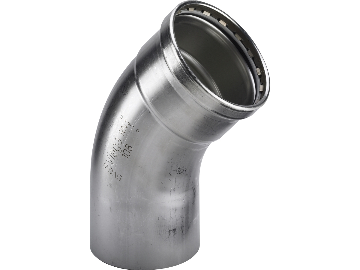 VIEGA Inox bøjning 45 grader 76,1mm INOX, rustfri stål muffe / nippel, SC-Contur