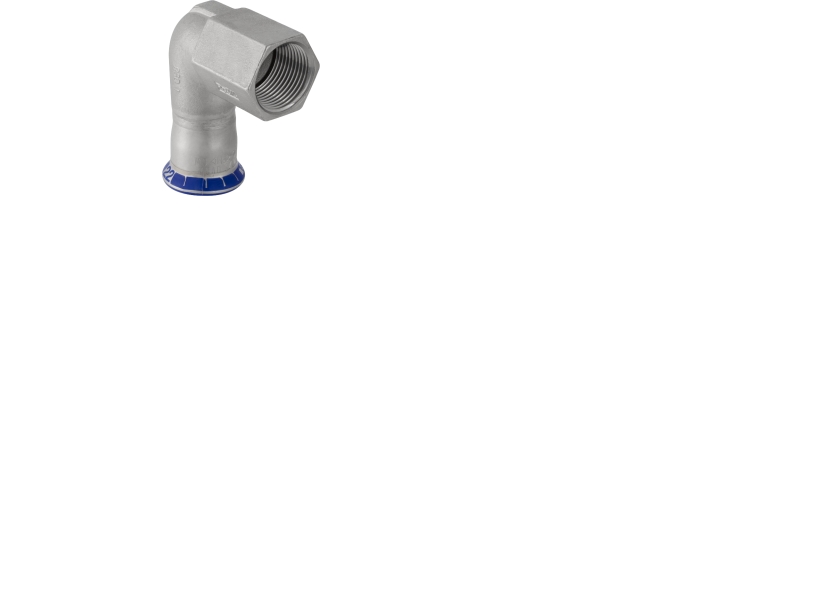Mapress Rustfrit, 15 mm x ??" overgangsvinkel 90, presmuffe/muffe (Rp) - Geberit