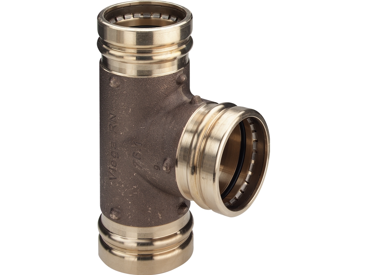 VIEGA SANPRESS XL tee 76,1mm x¾ af rødgods, med SC-Contur med indvendig gevind