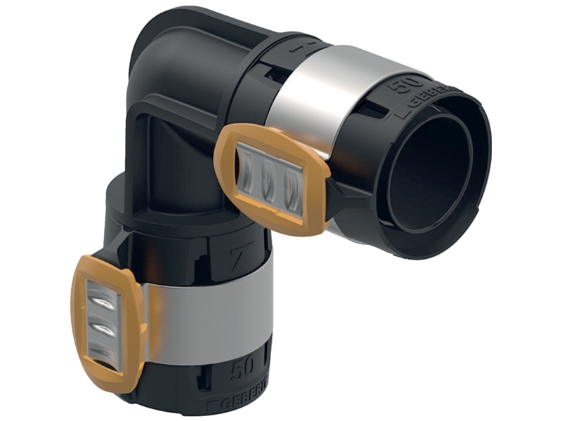 Geberit FlowFit bøjning 90°, 50 mm, sort PPSU