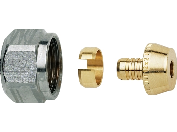 TA Komp. koblingssæt 1/2''-12x2,0 mm. Med støttebøsning til pex