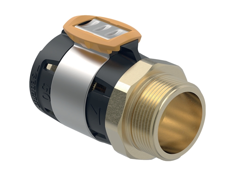 Geberit FlowFit overgang med udvendigt gevind: CuZn21Si3P, d=50mm, R=1 1/2