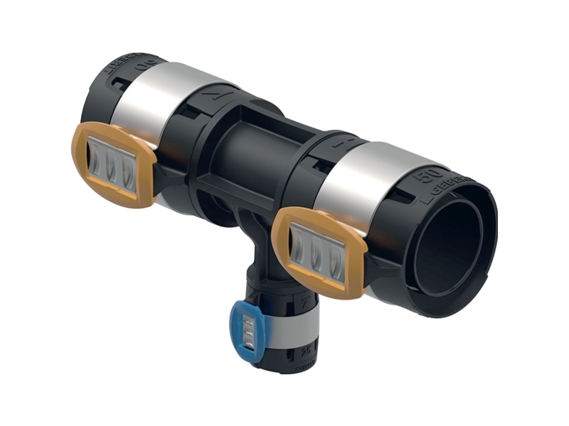Geberit FlowFit T-stykke reduceret: PPSU, d=50mm, d1=32mm, d2=50mm
