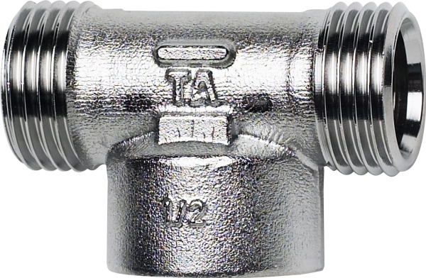 TA komp T-stykke med muffe 1/2''. Uden omløber. Forkromet FPL