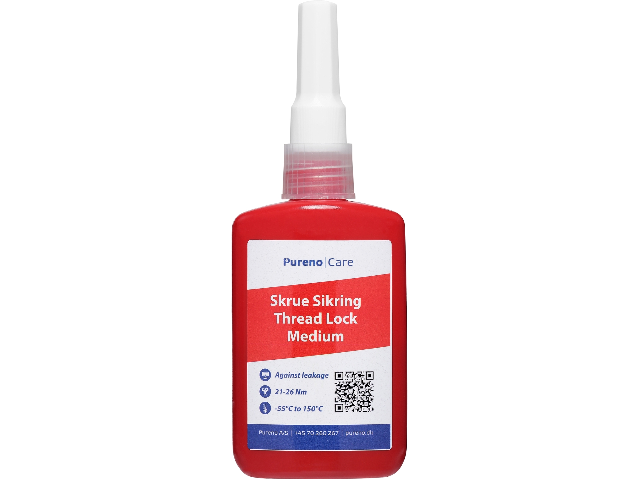 PURENO Skrue sikring medium 50ml. Produktet er udviklet til låsning og forsegling af gevindbeslag.