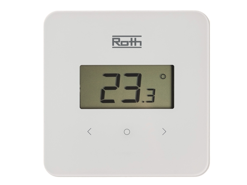 Roth Touchline Standard hvid rumtermostat Trådløs. Med stort display. Temperaturen indstilles nemt med de to touchknapper