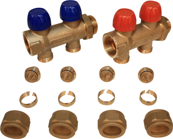 Wavin - Manifold 2 + 2 afgange, uden flowmeter p fremlb, til 20 x 2,0 mm pex-rr