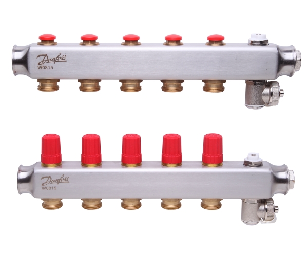 Gulvvarmemanifold SSM, 5 kredse, rustfri stl, 3/4" tilslutning - Danfoss