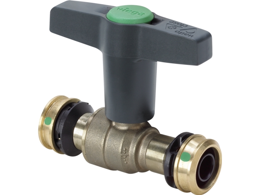 VIEGA Raxofix Easytop kuglehane. Ventilhus af siliciumbronze. 40mm Raxofix pres tilslutning. Højt plast t-greb