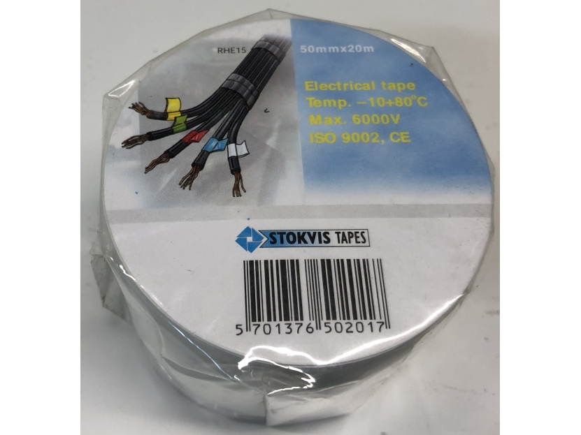 Stokvis PVC tape 50mmx20m - Hvid, isoleringstape m/kraftig klæber t/høj & lav temperatur