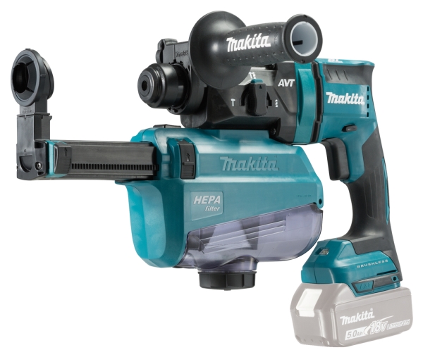 Makita bore-/mejselhammer DHR182ZWJ, 18 V, med støvopsamler DX05 - SOLO