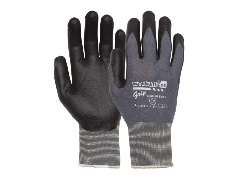 Grip handsker nylon-/lycrastrik med nitrilbelægning, størrelse 10 handske til monteringsopgaver - (12 par)