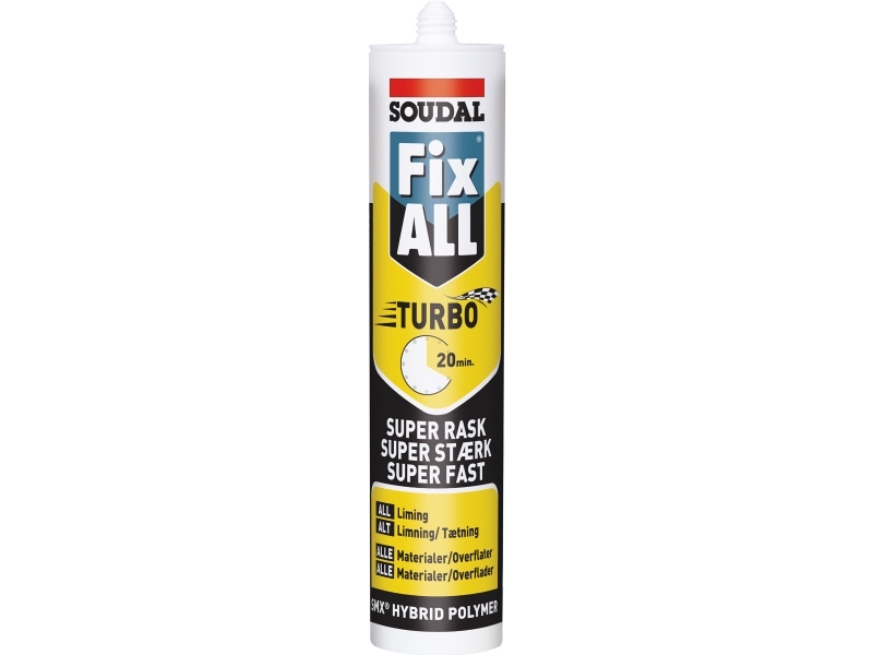 Soudal montagelim 290ml Fix all turbo. Sort. Høj slutstyrke 380 T/m² & hurtig hærdning