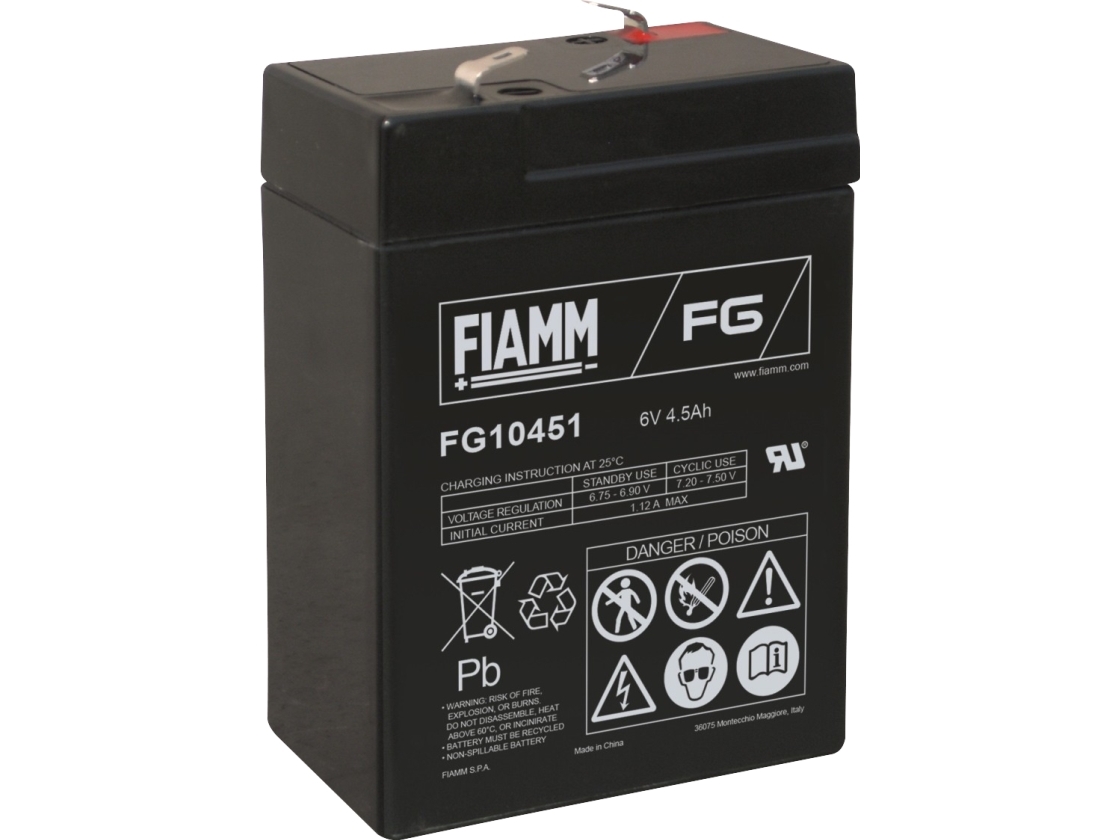 Fiamm PB-6-4,5 Blybatteri 6 V 4.5 Ah Blyfleece (B x H x T) 70 x 106 x 47 mm Fladstik 4,8 mm Vedligeholdelsesfri, Lav selvafladning