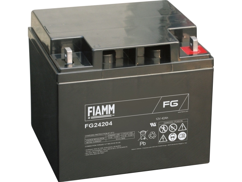 Fiamm Blybatteri 12v/42Ah. Til alarm og backup med pol Flag Ø 5.5mm (Fladjern med hul igennem) - (LxBxH) 197x165x170mm