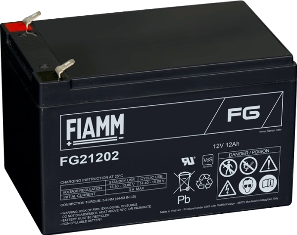 Fiamm Blybatteri 12v/12Ah. Med spade sko 6,35mm/Faston 250 - (LxBxH) 151x98x95mm