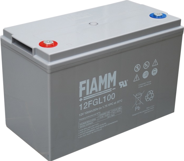 Fiamm bly akkumulator 12v/100Ah. Long Life 10 års udgave. Med gevind ned i batteriet (M6) (LxBxH) 329x172x214mm