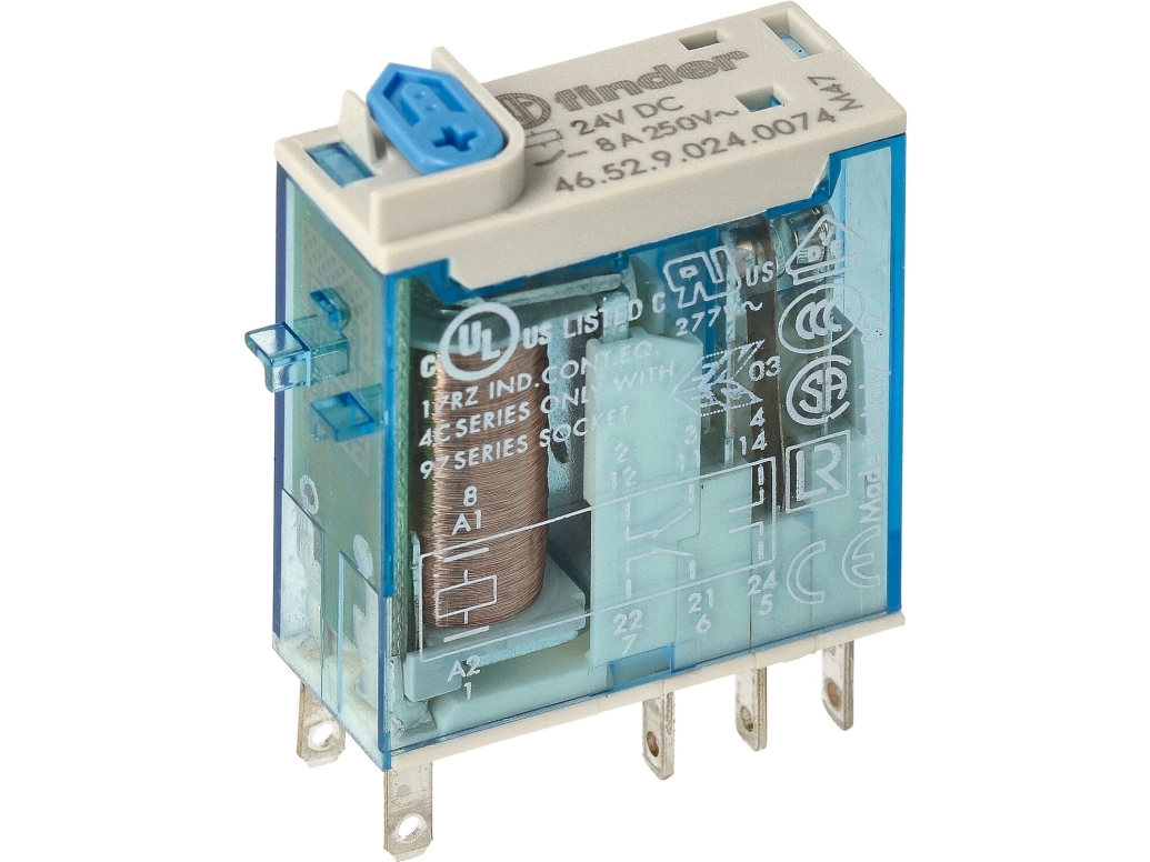 Stikbensrelæ Industri S46.52, 2P, 8A, 24V DC, med LED