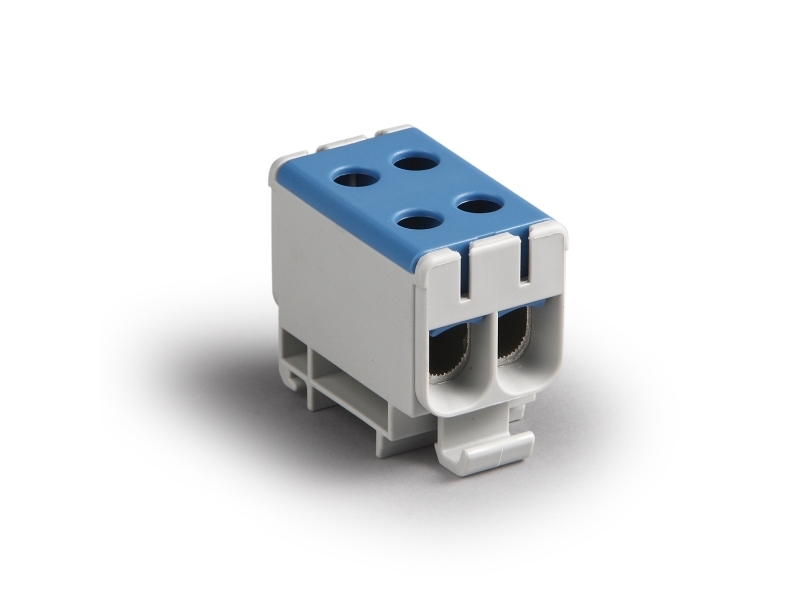 ENSTO Gennemgangsklemme dobbelt 1 pol 4 tilslutninger, blå 2,5-50mm² kobber, 6-50mm² Alu, 4 Nm (2,5-4mm²) 12 Nm (6-50mm²)