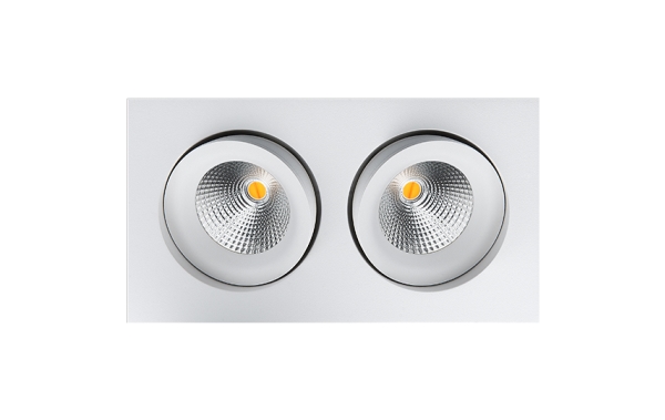SG Armaturen Junistar Square IsoSafe indbygningsspot DimToWarm 2x7W LED 2000-2800K Ra>95, mat hvid