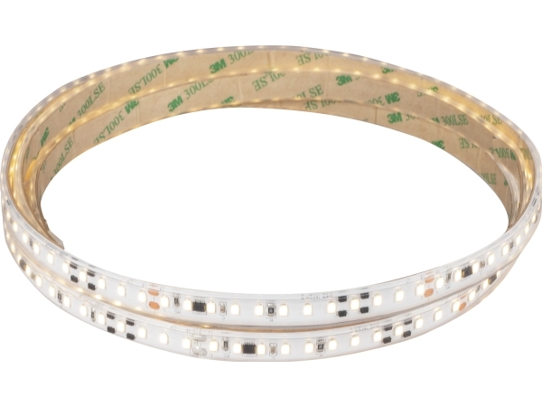 LED-strip 230V IP65 HighLum 3000K 10m, 120°, 15W/m, 1500lm/m, Ra>80. Levetid L70 90.000 timer. Leveres i 10m.