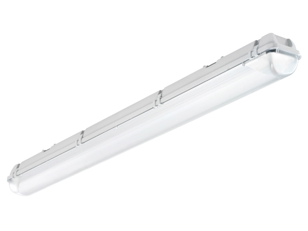Alhama LED armatur 1200mm 32W 3800m 4000K, Polykarbonat bund/afskærmning, Plast klips. Uden intern gennemfortrådning.