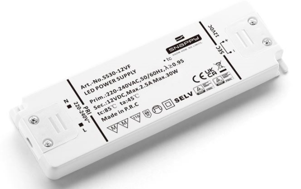 Snappy LED Driver 30W 12VDC, lille og robust, uden dæmp