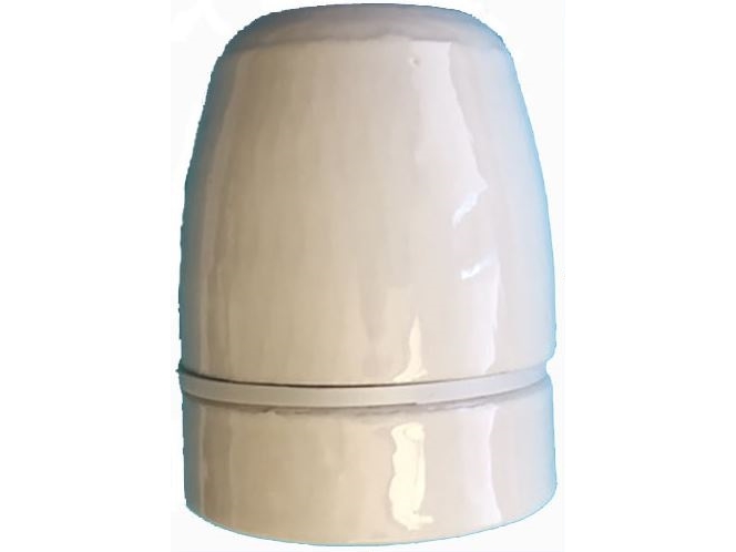 Fatning E27, i porcelæn,hvid med glat overflade og 10mm. nippel