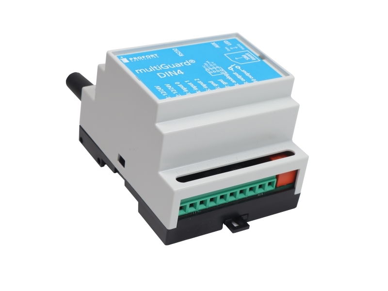 PROFORT MultiGuard DIN4 4G sender/modtager, 12-24Vac/dc, 3 digitale indgange, 1 analog indgang, 1 relæudgang. Excl. strømforsyning
